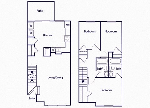 Three bedroom townhome floor plan image at Riverwoods at Towne Square in Woodbridge VA